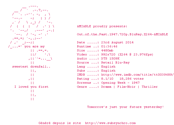 Nfo de la release Out.of.the.Past.1947.720p.BluRay.X264-AMIABLE