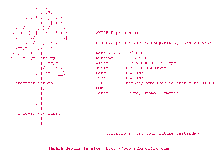 Nfo de la release Under.Capricorn.1949.1080p.BluRay.x264-AMIABLE