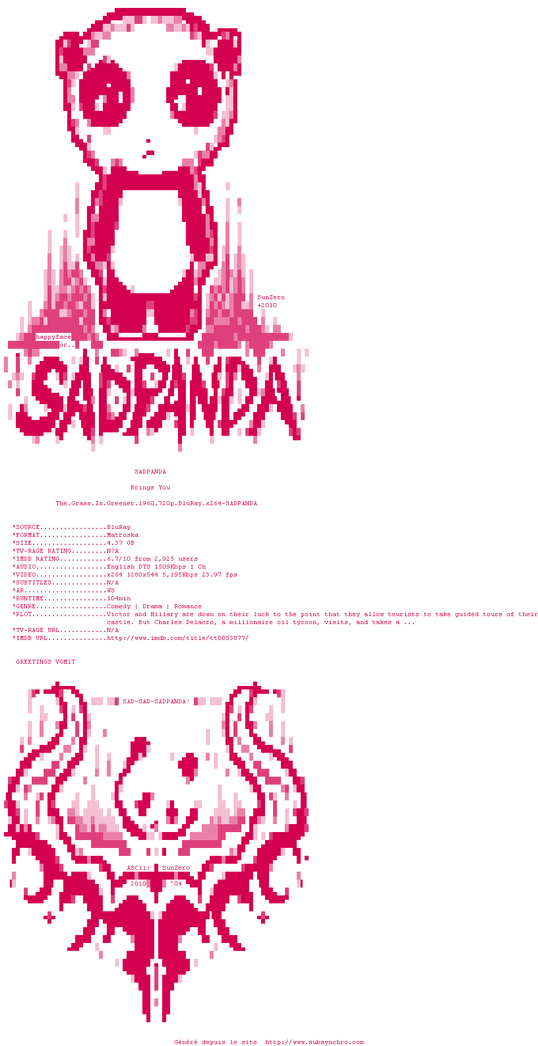 Nfo de la release The.Grass.Is.Greener.1960.720p.BluRay.x264-SADPANDA