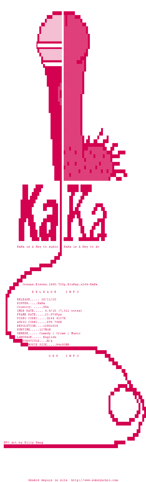 Nfo de la release Oceans.Eleven.1960.720p.BluRay.x264-KaKa