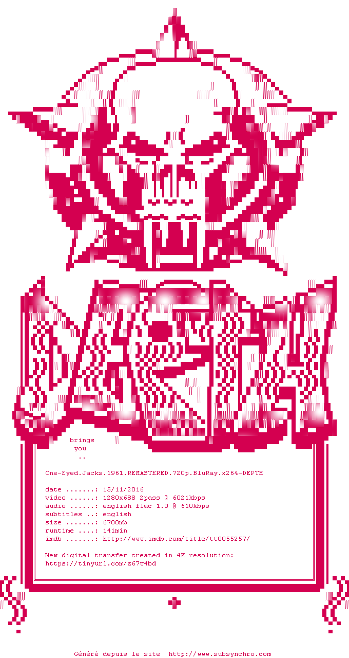 Nfo de la release One-Eyed.Jacks.1961.REMASTERED.720p.BluRay.x264-DEPTH