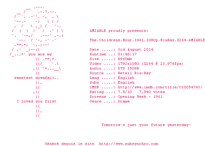 Nfo de la release The.Childrens.Hour.1961.1080p.BluRay.X264-AMIABLE