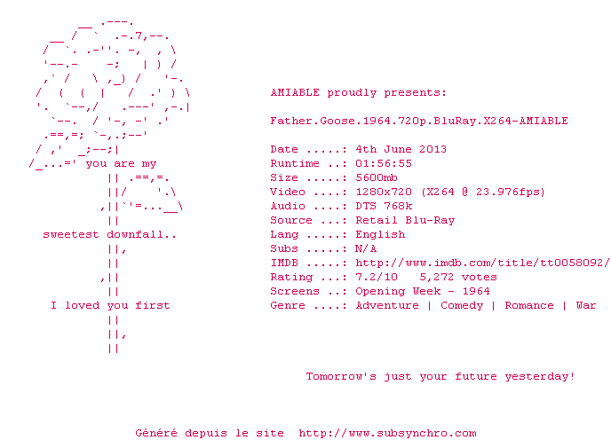 Nfo de la release Father.Goose.1964.720p.BluRay.x264-AMIABLE