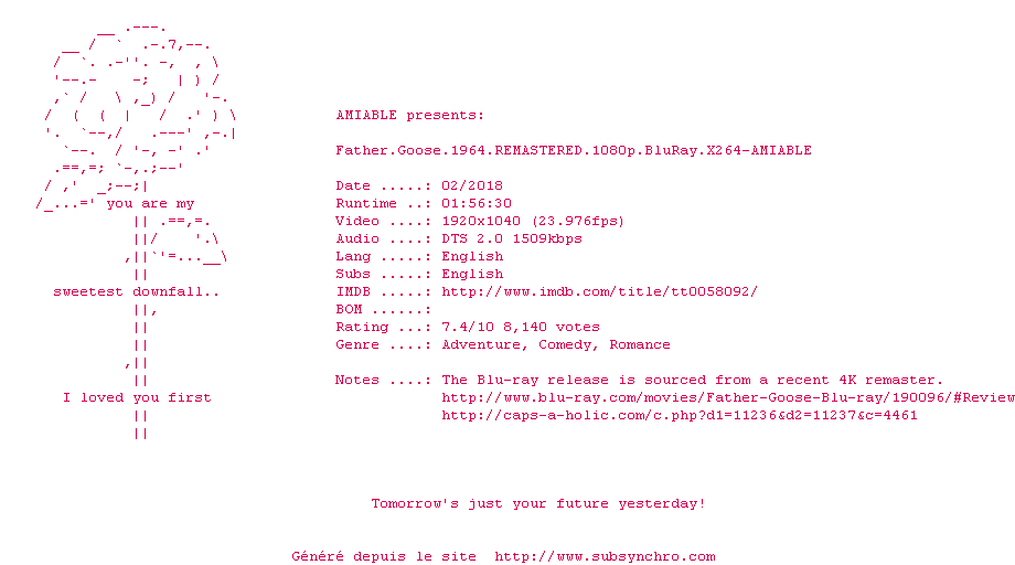 Nfo de la release Father.Goose.1964.REMASTERED.1080p.BluRay.x264-AMIABLE