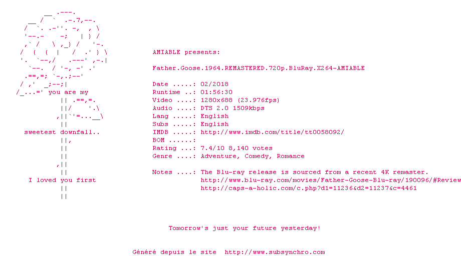 Nfo de la release Father.Goose.1964.REMASTERED.720p.BluRay.x264-AMIABLE