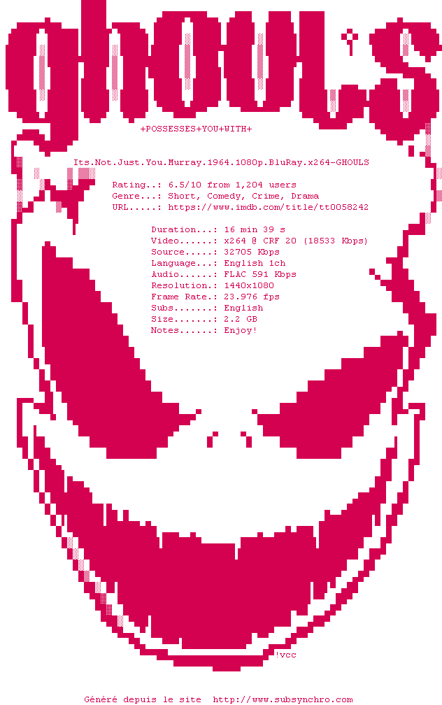 Nfo de la release Its.Not.Just.You.Murray.1964.1080p.BluRay.x264-GHOULS