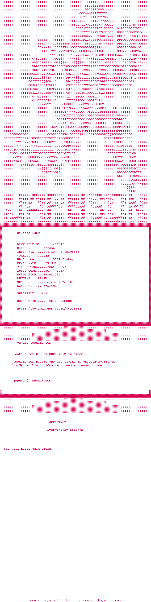 Nfo de la release Frankenstein.Created.Woman.1967.1080p.BluRay.X264-Japhson