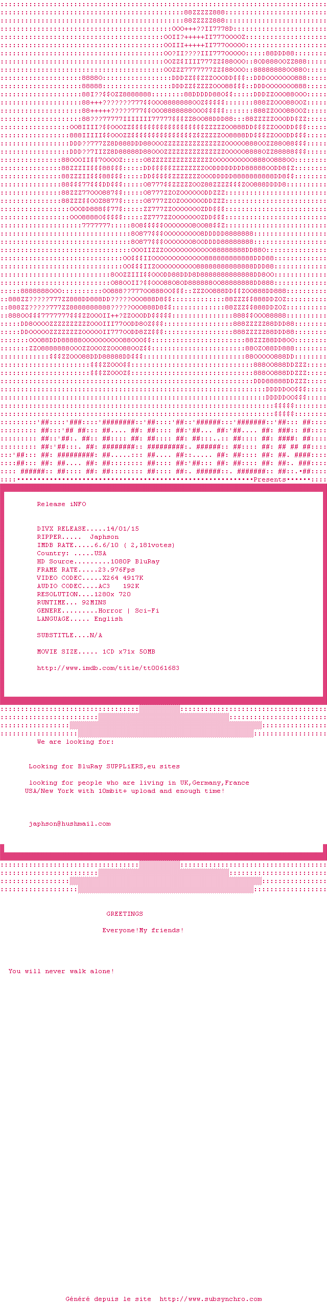 Nfo de la release Frankenstein.Created.Woman.1967.720p.BluRay.X264-Japhson