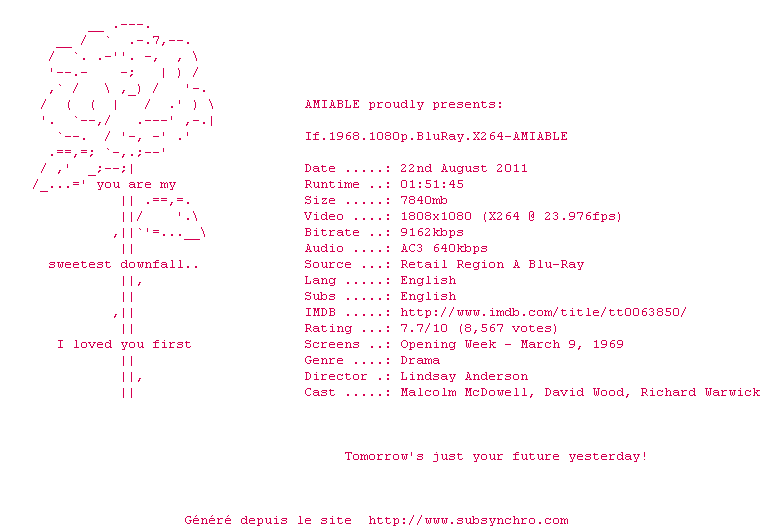Nfo de la release If.1968.1080p.BluRay.x264-AMIABLE