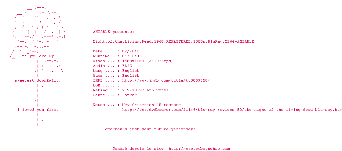 Nfo de la release Night.Of.The.Living.Dead.1968.REMASTERED.1080p.BluRay.x264-AMIABLE