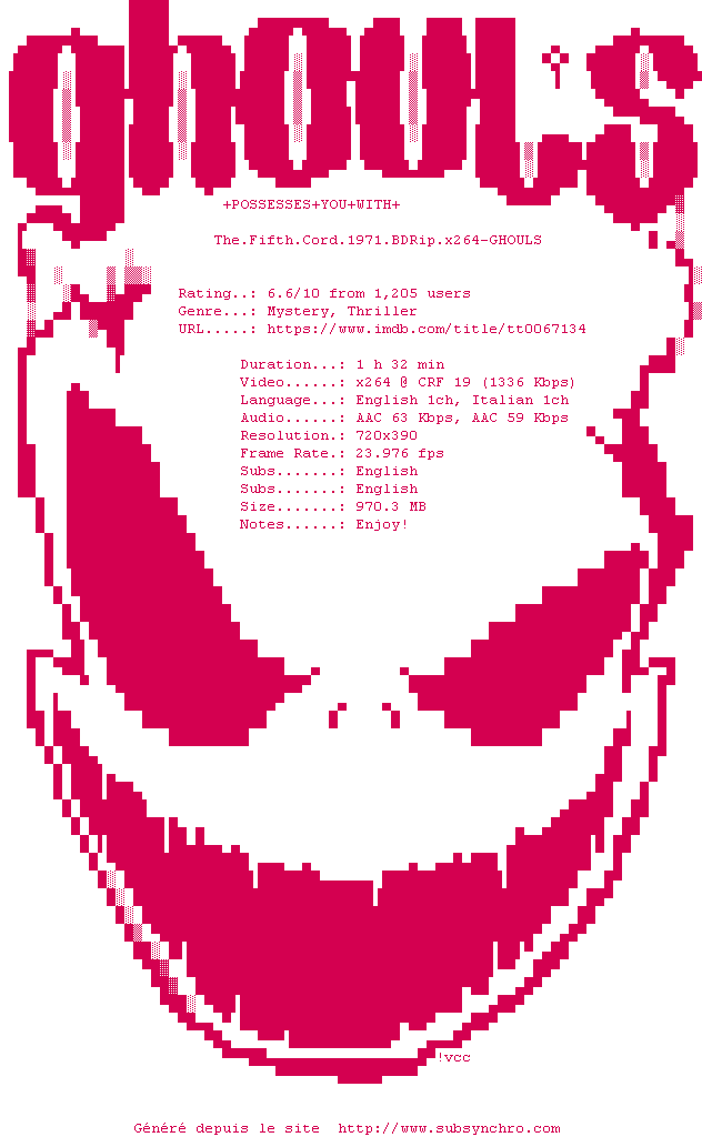 Nfo de la release The.Fifth.Cord.1971.BDRip.x264-GHOULS
