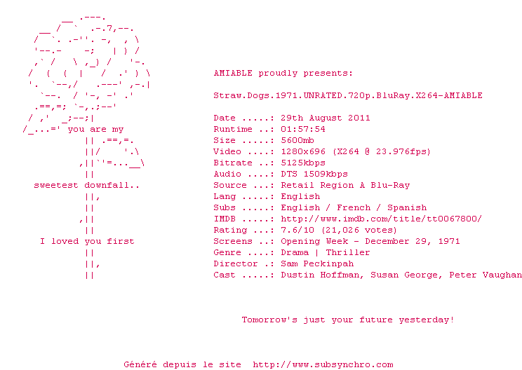 Nfo de la release Straw.Dogs.1971.UNRATED.720p.BluRay.x264-AMIABLE