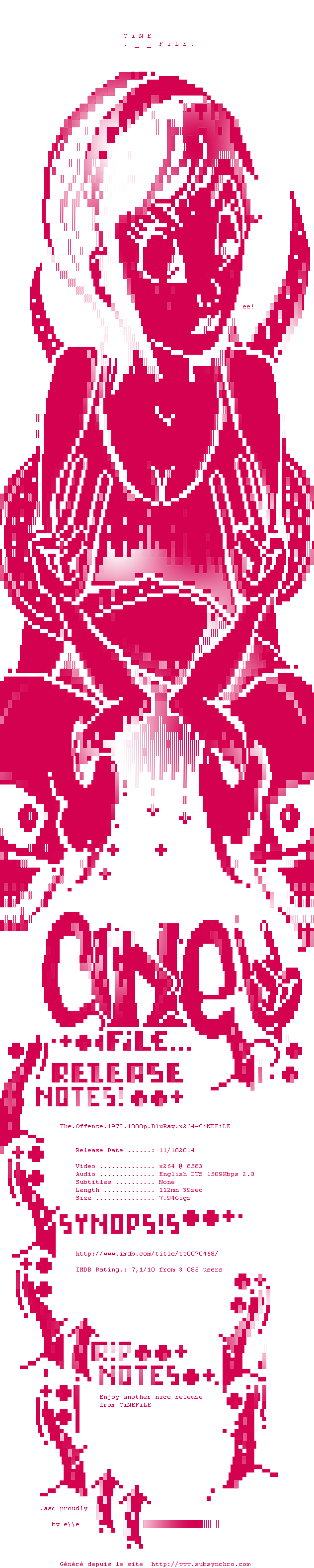 Nfo de la release The.Offence.1972.1080p.BluRay.x264-CiNEFiLE