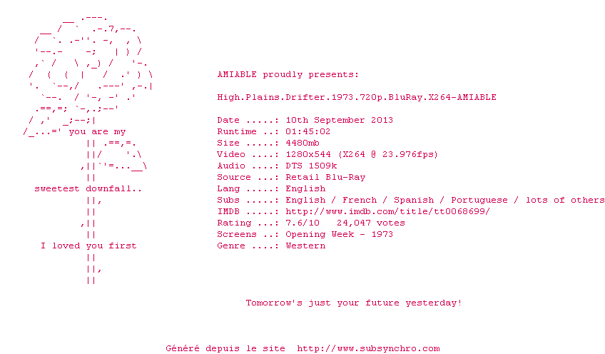 Nfo de la release High.Plains.Drifter.1973.720p.BluRay.X264-AMIABLE