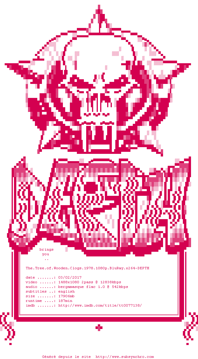 Nfo de la release The.Tree.Of.Wooden.Clogs.1978.1080p.BluRay.x264-DEPTH