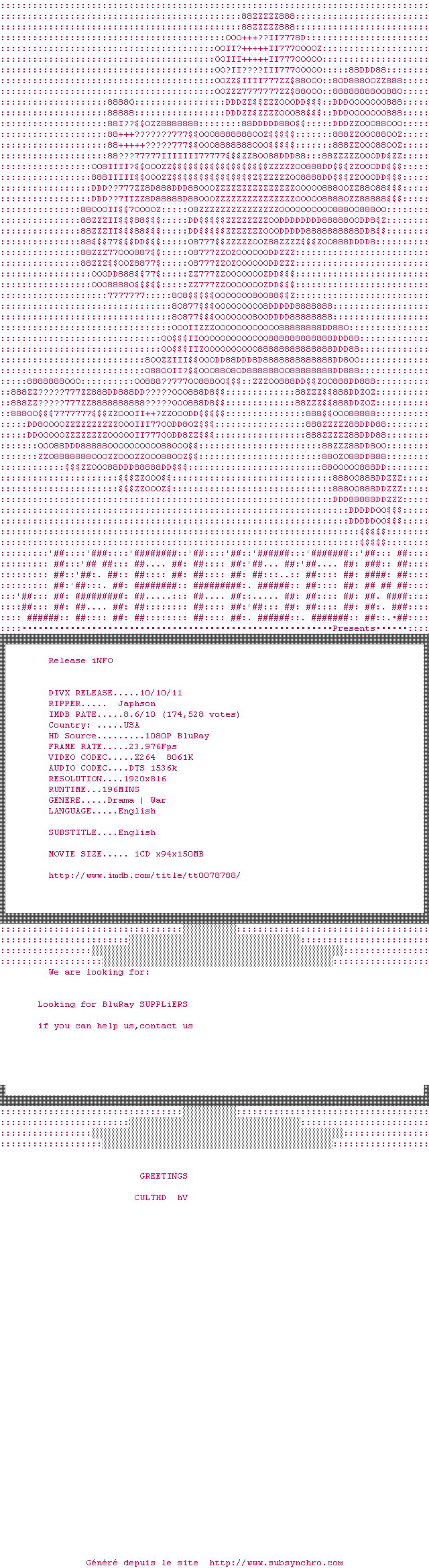 Nfo de la release Apocalypse.Now.Redux.1979.1080p.BluRay.x264-Japhson