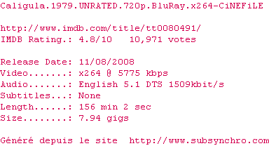 Nfo de la release Caligula.1979.UNRATED.720p.BluRay.x264-CiNEFiLE