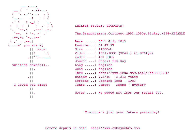 Nfo de la release The.Draughtsmans.Contract.1982.1080p.BluRay.X264-AMIABLE