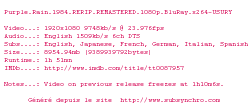 Nfo de la release Purple.Rain.1984.RERIP.REMASTERED.1080p.BluRay.x264-USURY