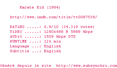 Nfo de la release The.Karate.Kid.1984.720p.BluRay.x264-MELiTE
