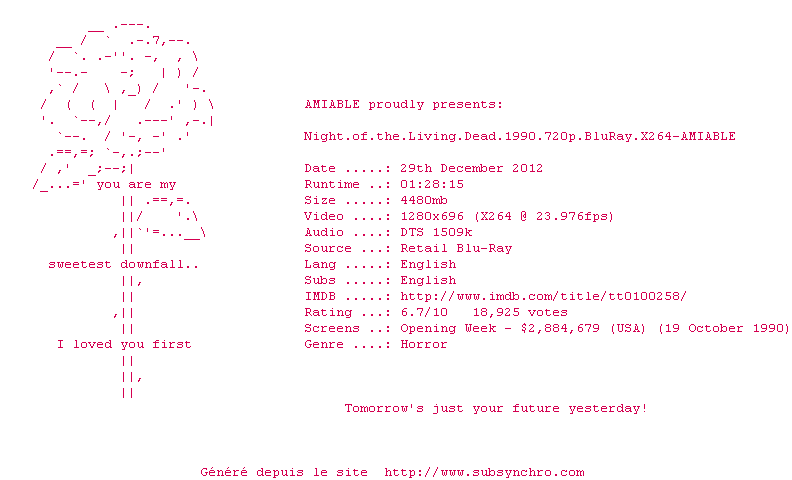 Nfo de la release Night.Of.The.Living.Dead.1990.720p.BluRay.x264-AMIABLE
