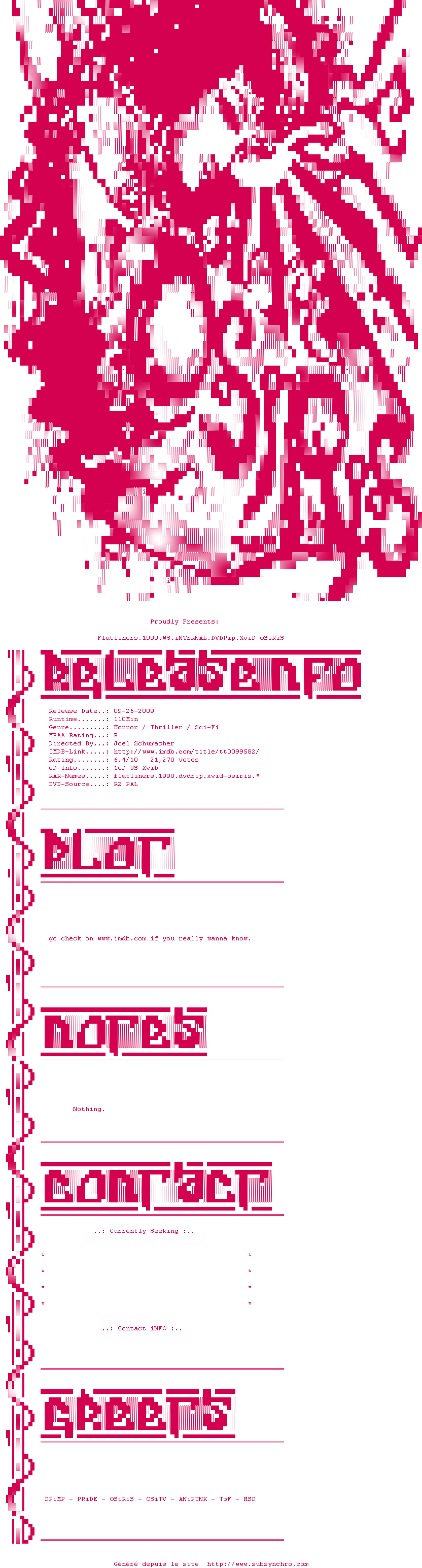 Nfo de la release Flatliners.1990.WS.iNTERNAL.DVDRip.XviD-OSiRiS