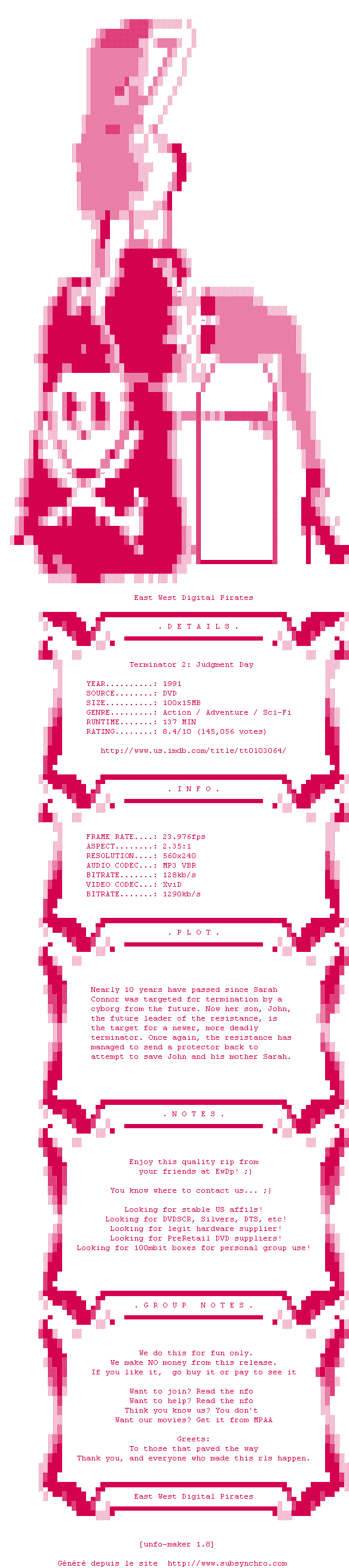 Nfo de la release Terminator.2.1991.WS.DVDRip.XviD.iNT-EwDp