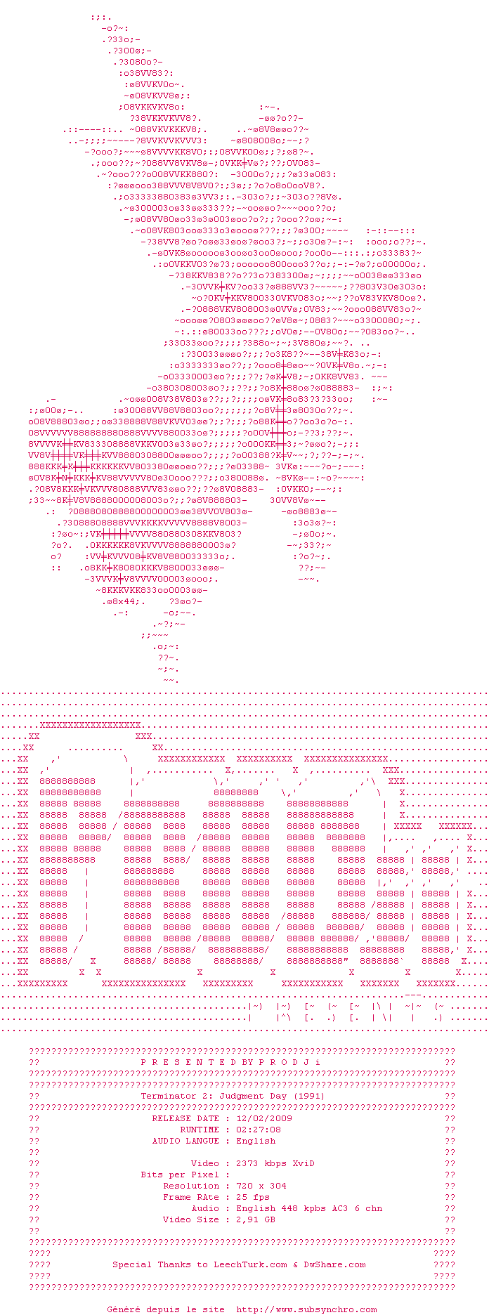 Nfo de la release Terminator.2.DirCut.1991.HDDVDRip.XviD.AC3-PRoDJi