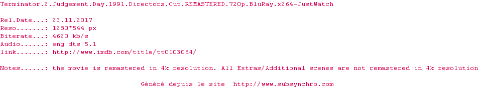 Nfo de la release Terminator.2.Judgement.Day.1991.Directors.Cut.REMASTERED.720p.BluRay.x264.READ.NFO-JustWatch
