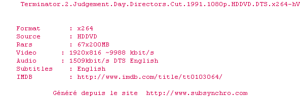 Nfo de la release Terminator.2.Judgement.Day.Directors.Cut.1991.1080p.HDDVD.DTS.x264-hV
