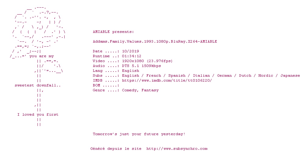 Nfo de la release Addams.Family.Values.1993.1080p.BluRay.x264-AMIABLE