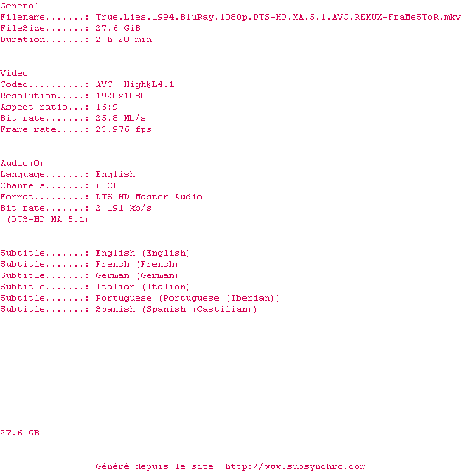 Nfo de la release True.Lies.1994.BluRay.1080p.DTS-HD.MA.5.1.AVC.REMUX-FraMeSToR