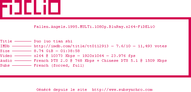 Nfo de la release Fallen.Angels.1995.MULTi.1080p.BluRay.x264-FiDELiO