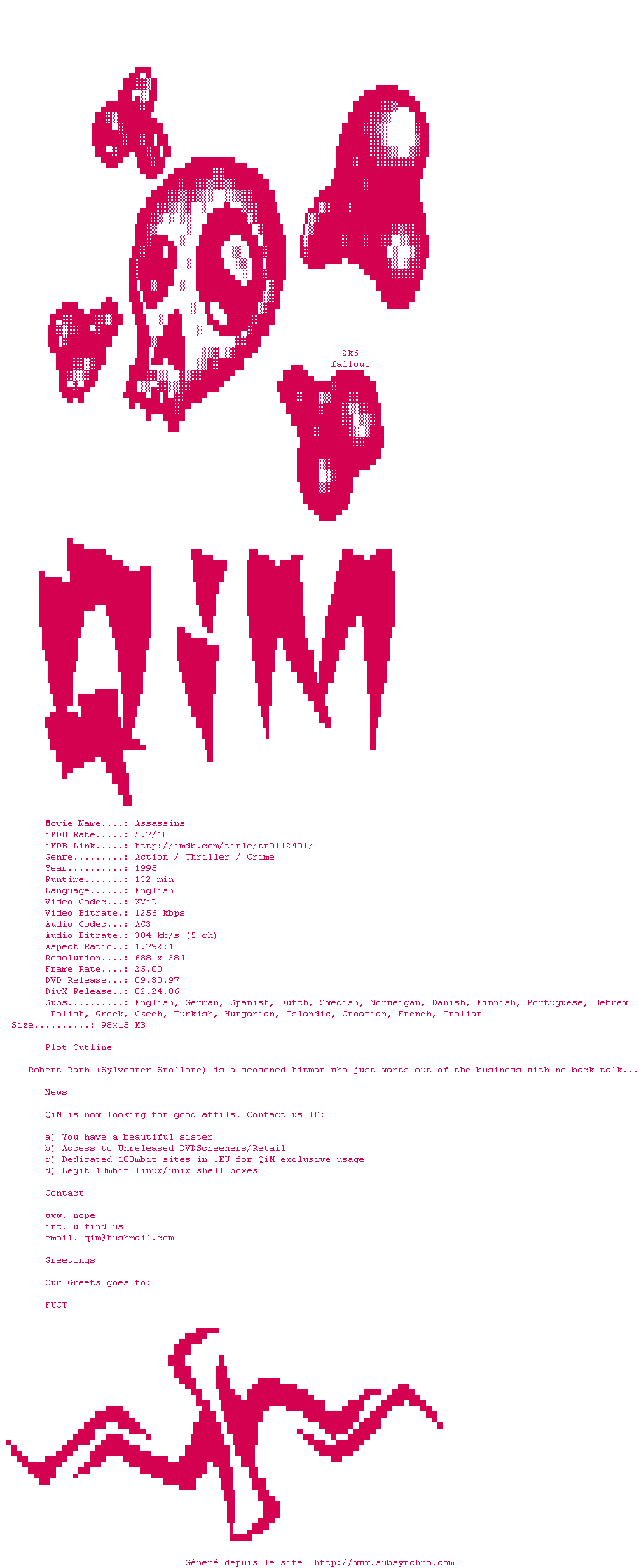 Nfo de la release Assassins.1995.DVDRip.XviD.AC3.iNTERNAL-QiM