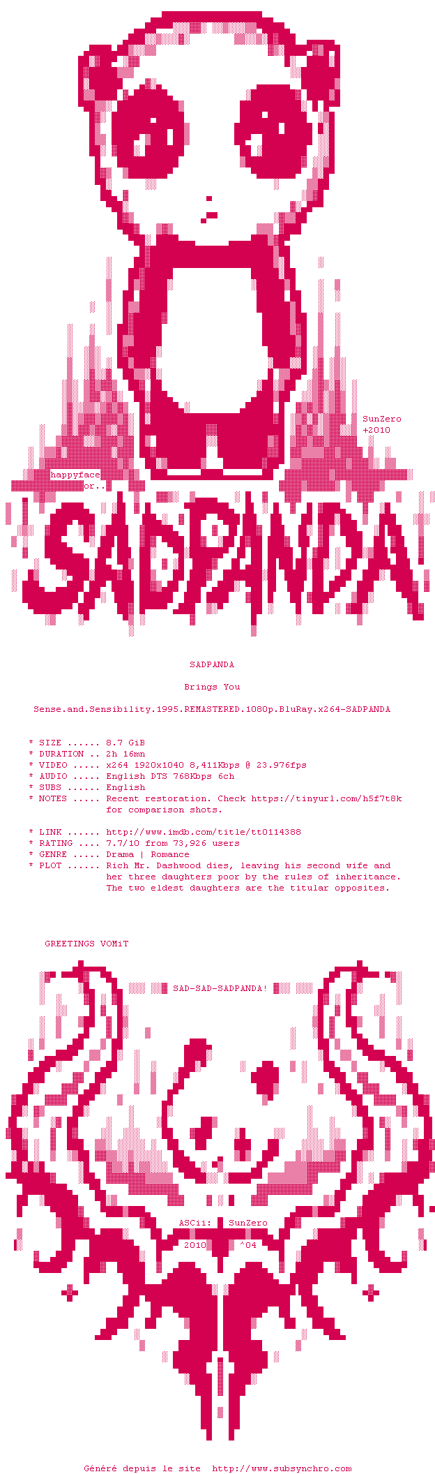 Nfo de la release Sense.And.Sensibility.1995.REMASTERED.1080p.BluRay.x264-SADPANDA