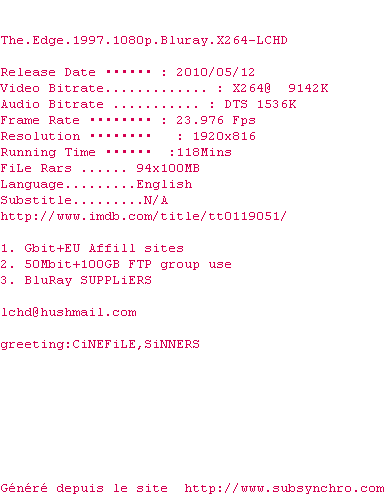 Nfo de la release The.Edge.1997.1080p.Bluray.x264-LCHD