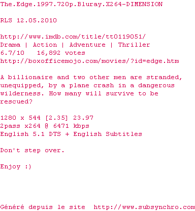 Nfo de la release The.Edge.1997.720p.Bluray.x264-DIMENSION