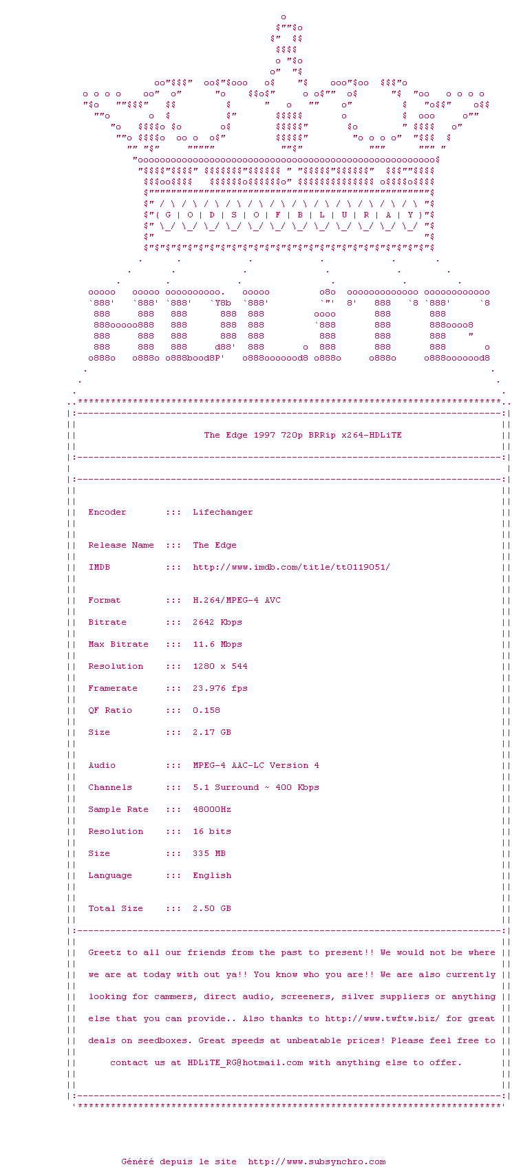 Nfo de la release The.Edge.1997.720p.BRRip.x264-HDLiTE