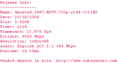 Nfo de la release Amistad.1997.HDTV.720p.x264-CtrlHD