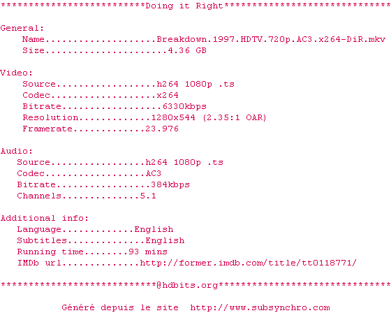 Nfo de la release Breakdown.1997.HDTV.720p.AC3.x264-DiR