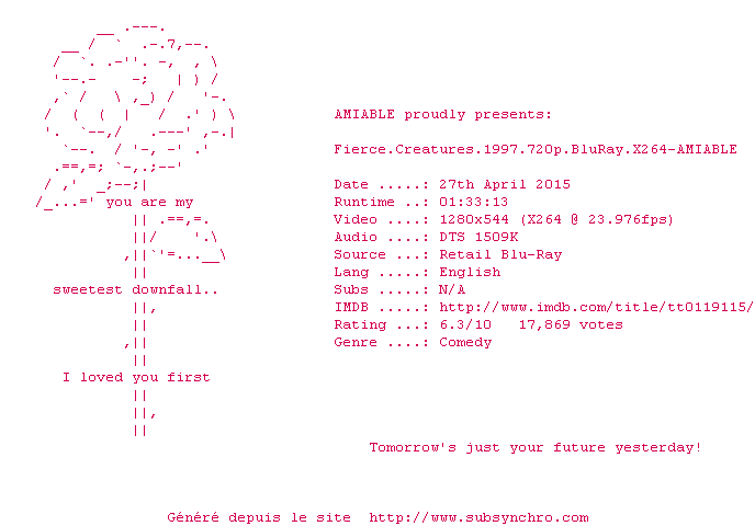 Nfo de la release Fierce.Creatures.1997.720p.BluRay.X264-AMIABLE