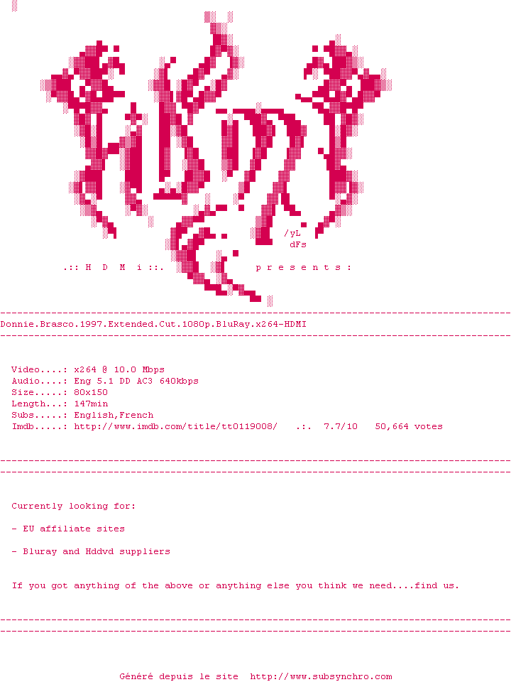 Nfo de la release Donnie.Brasco.1997.Extended.Cut.1080p.BluRay.x264-HDMI