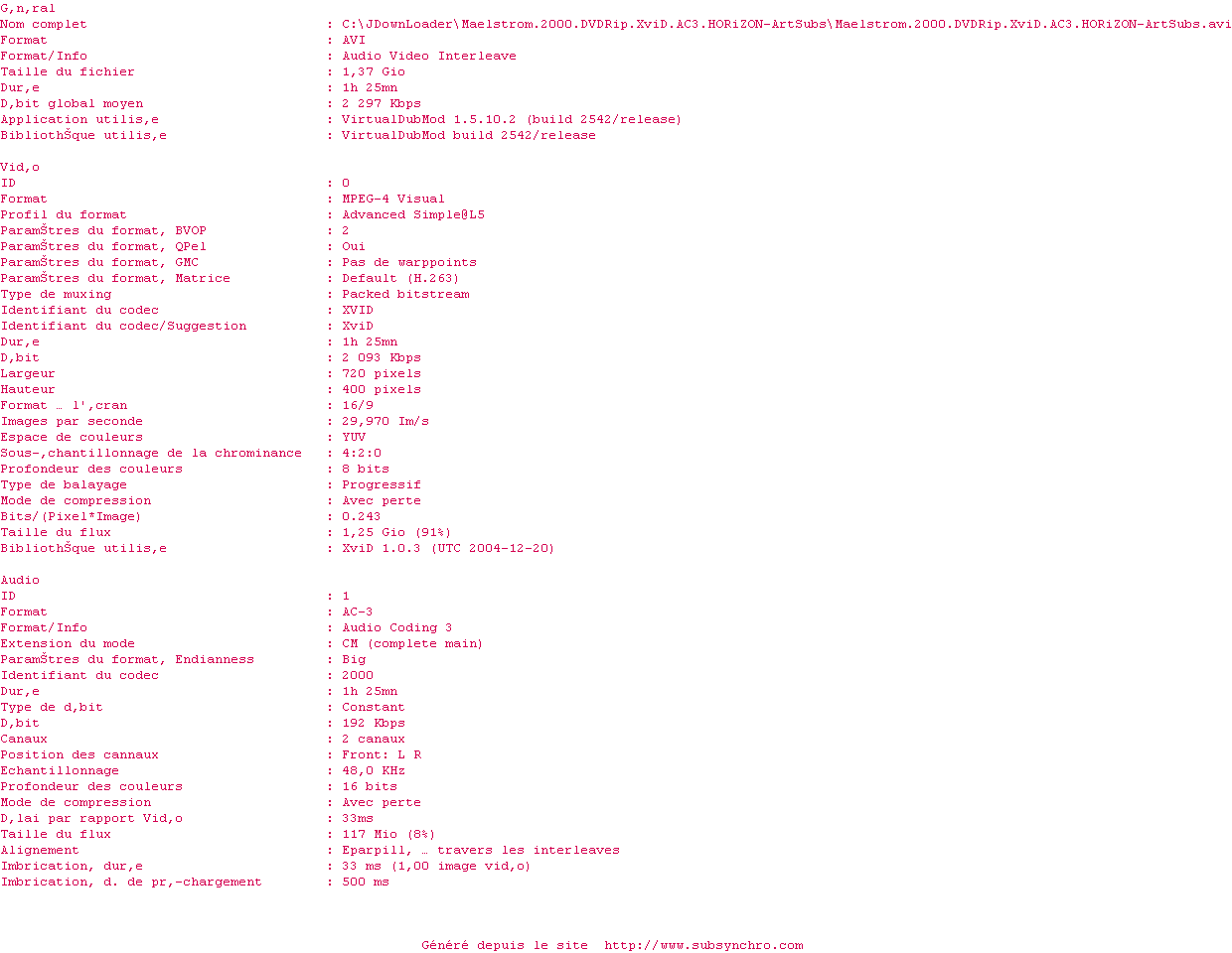 Nfo de la release Maelstrom.2000.DVDRip.XviD.AC3-HORiZON