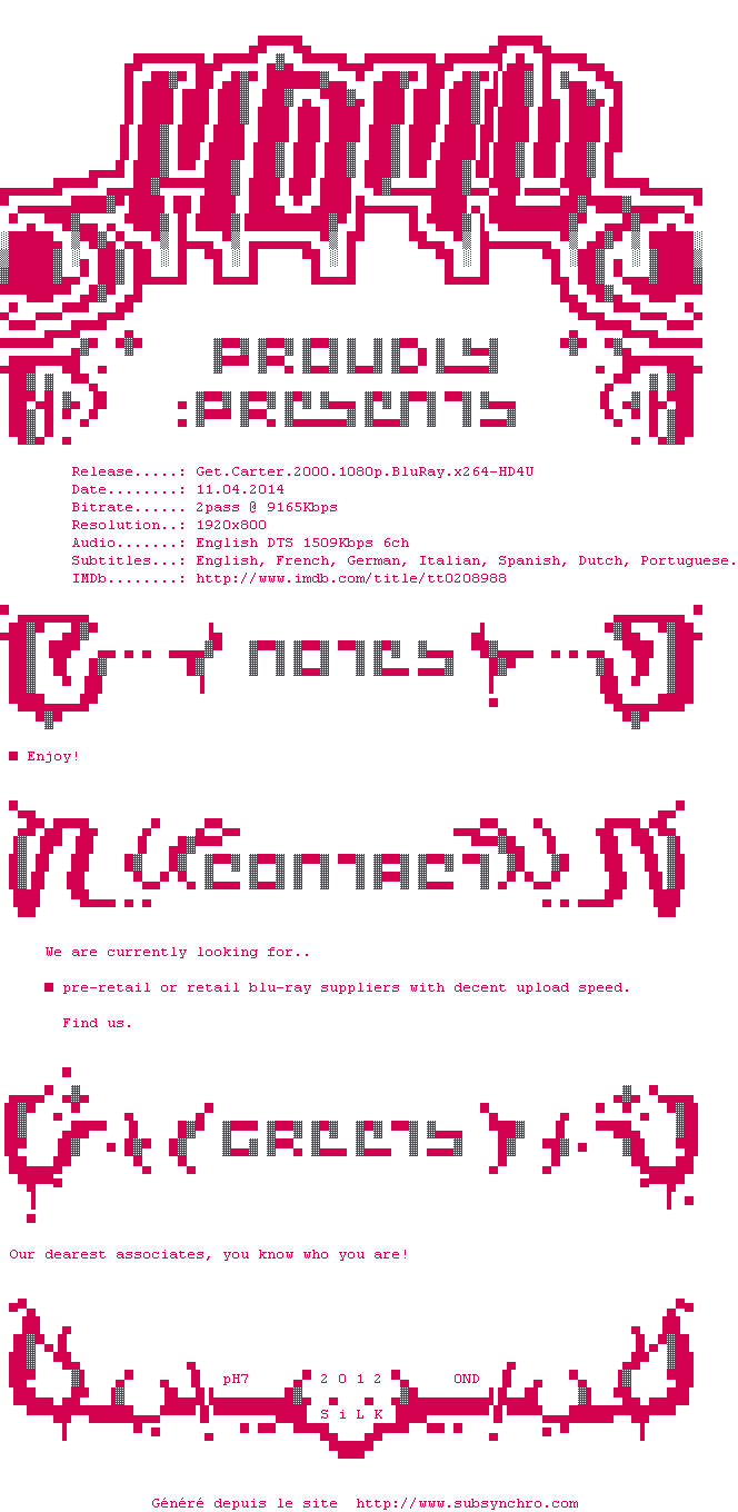 Nfo de la release Get.Carter.2000.1080p.BluRay.x264-HD4U