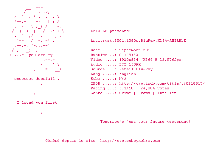 Nfo de la release Antitrust.2001.1080p.BluRay.x264-AMIABLE