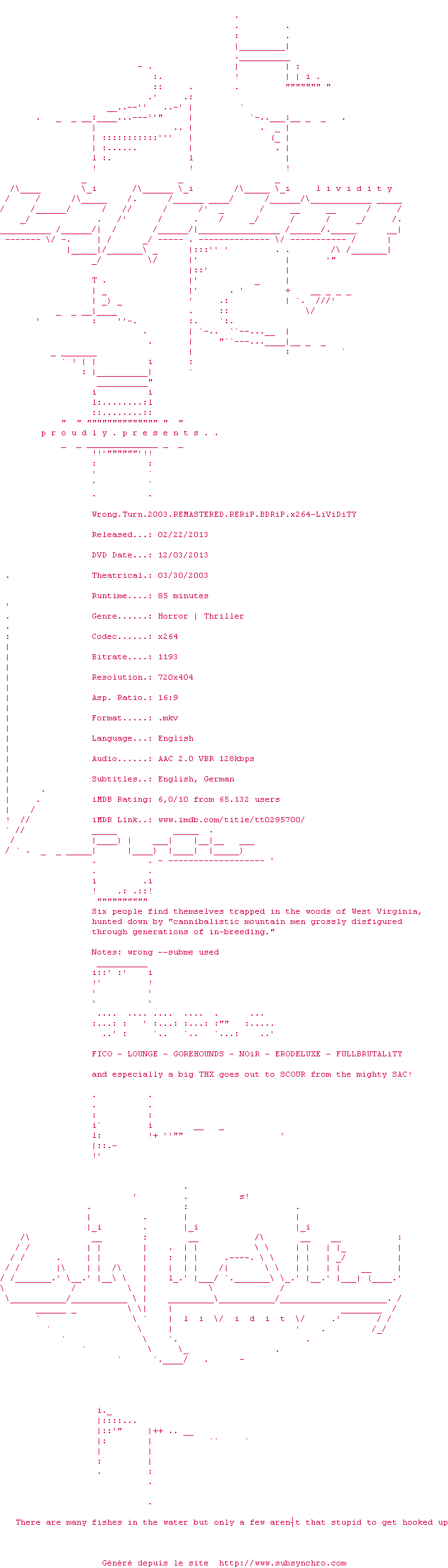 Nfo de la release Wrong.Turn.2003.REMASTERED.RERiP.BDRiP.x264-LiViDiTY