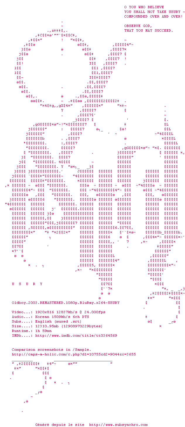 Nfo de la release Oldboy.2003.REMASTERED.1080p.BluRay.x264-USURY