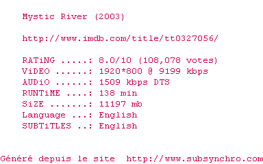 Nfo de la release Mystic.River.2003.1080p.BluRay.x264-MELiTE