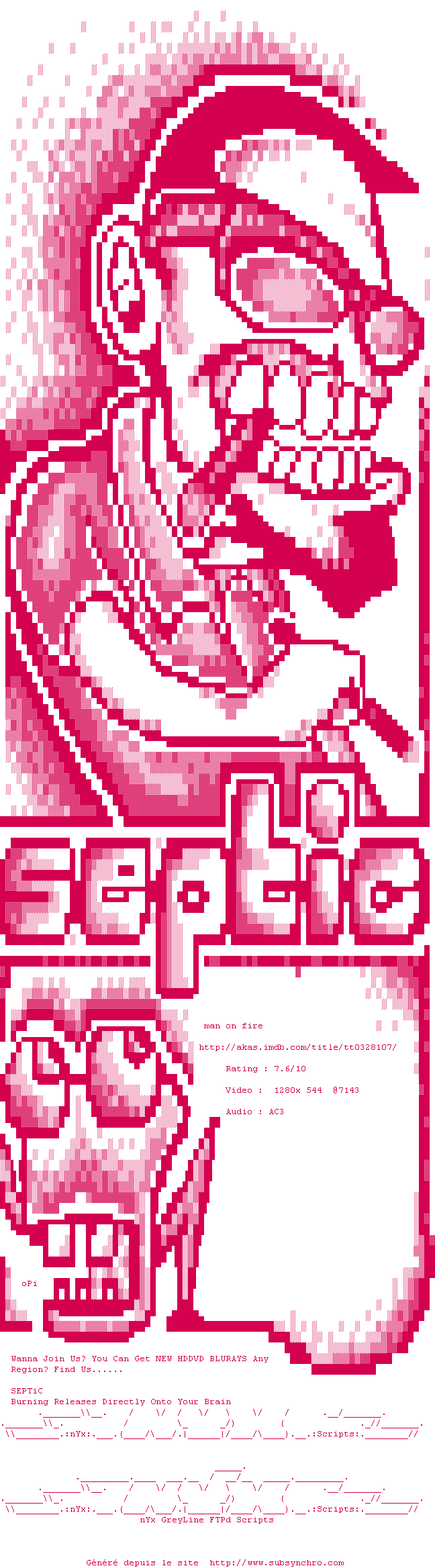 Nfo de la release Man.On.Fire.2004.720p.Bluray.x264-SEPTiC