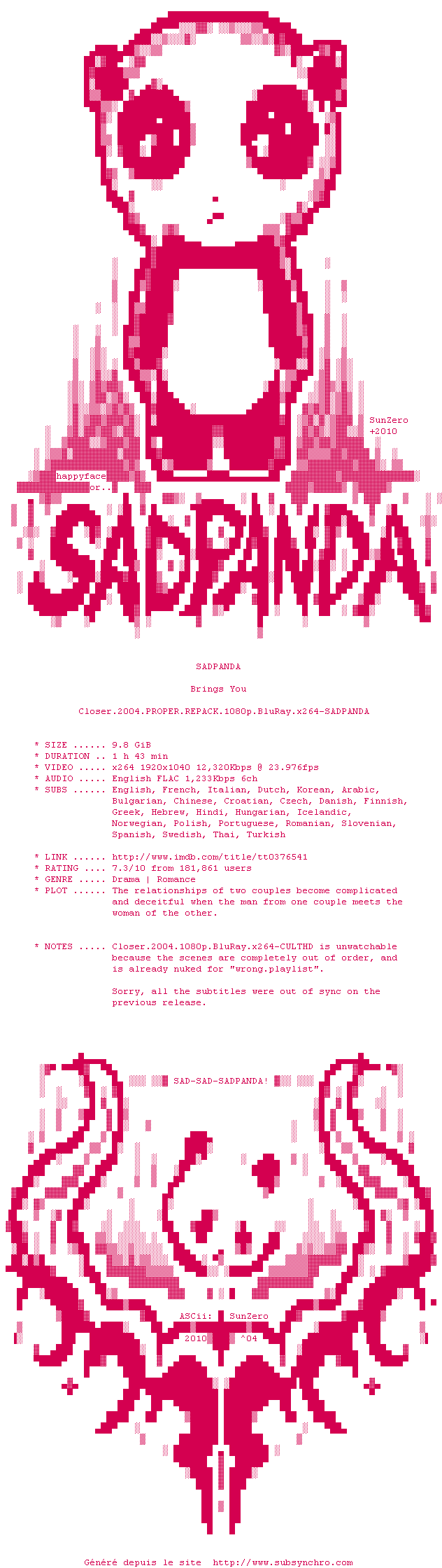 Nfo de la release Closer.2004.PROPER.REPACK.1080p.BluRay.x264-SADPANDA